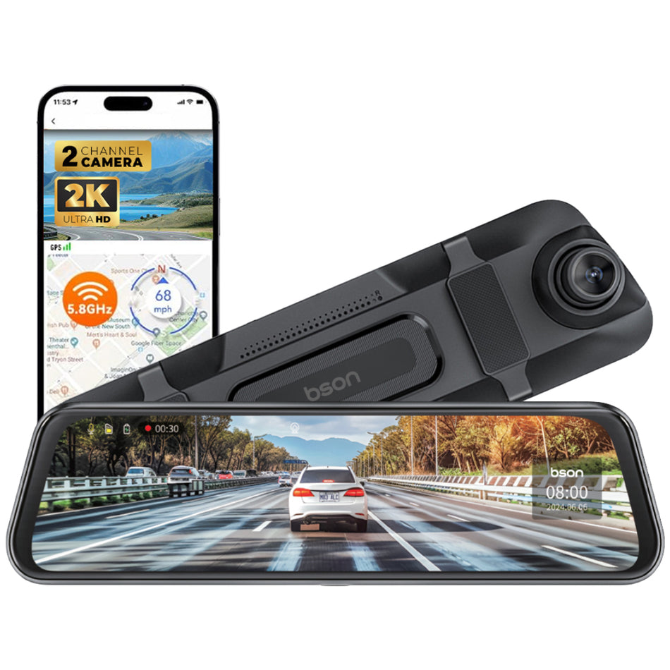 Bson Full Vision Smart Mirror Dash Cam HD 2K - 10 Inch