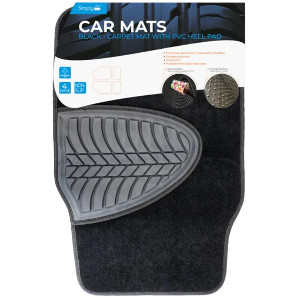 Simply Auto Carpet Car Mats With Pvc Heel Pad- 4 Pieces