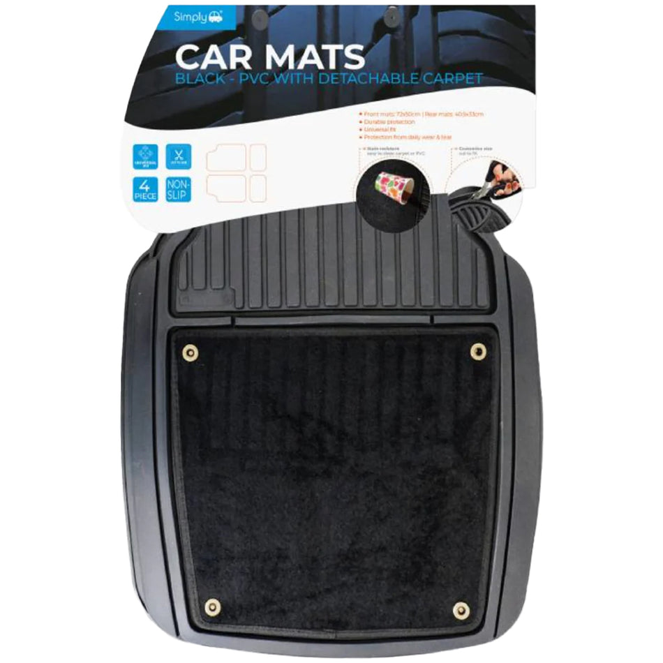 Simply Auto Detachable Carpet Pvc Universal Car Mats - 4 Pieces