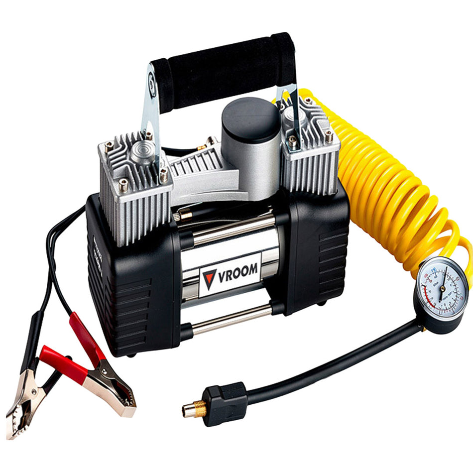 Vroom Mini Air Compressor 12V, 2 Cyl, 150Psi, 3M Hose